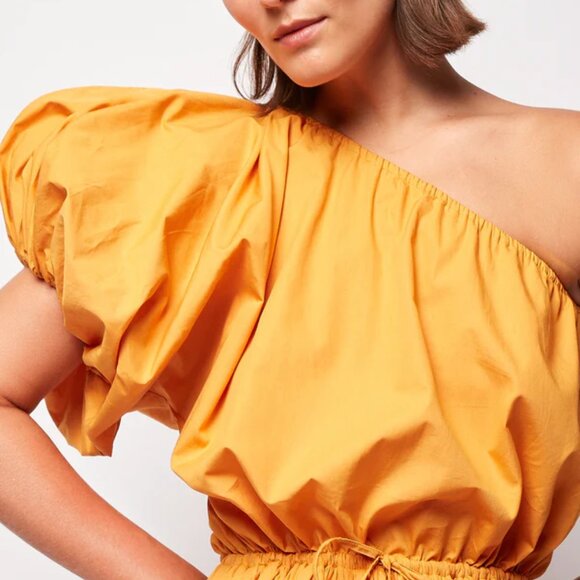 SWF Orange Puff Sleeve Cotton Mini Dress NWOT Sz M - Picture 3 of 3